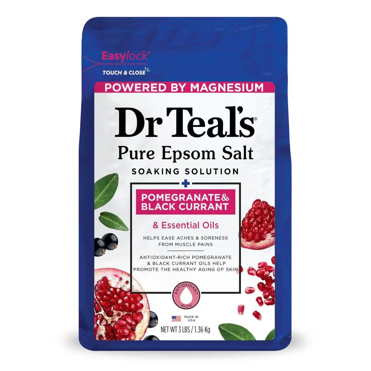 Dr Teals Pure Epsom Salt Soaking Solution Pomegranate & Black Currant 1.36kg