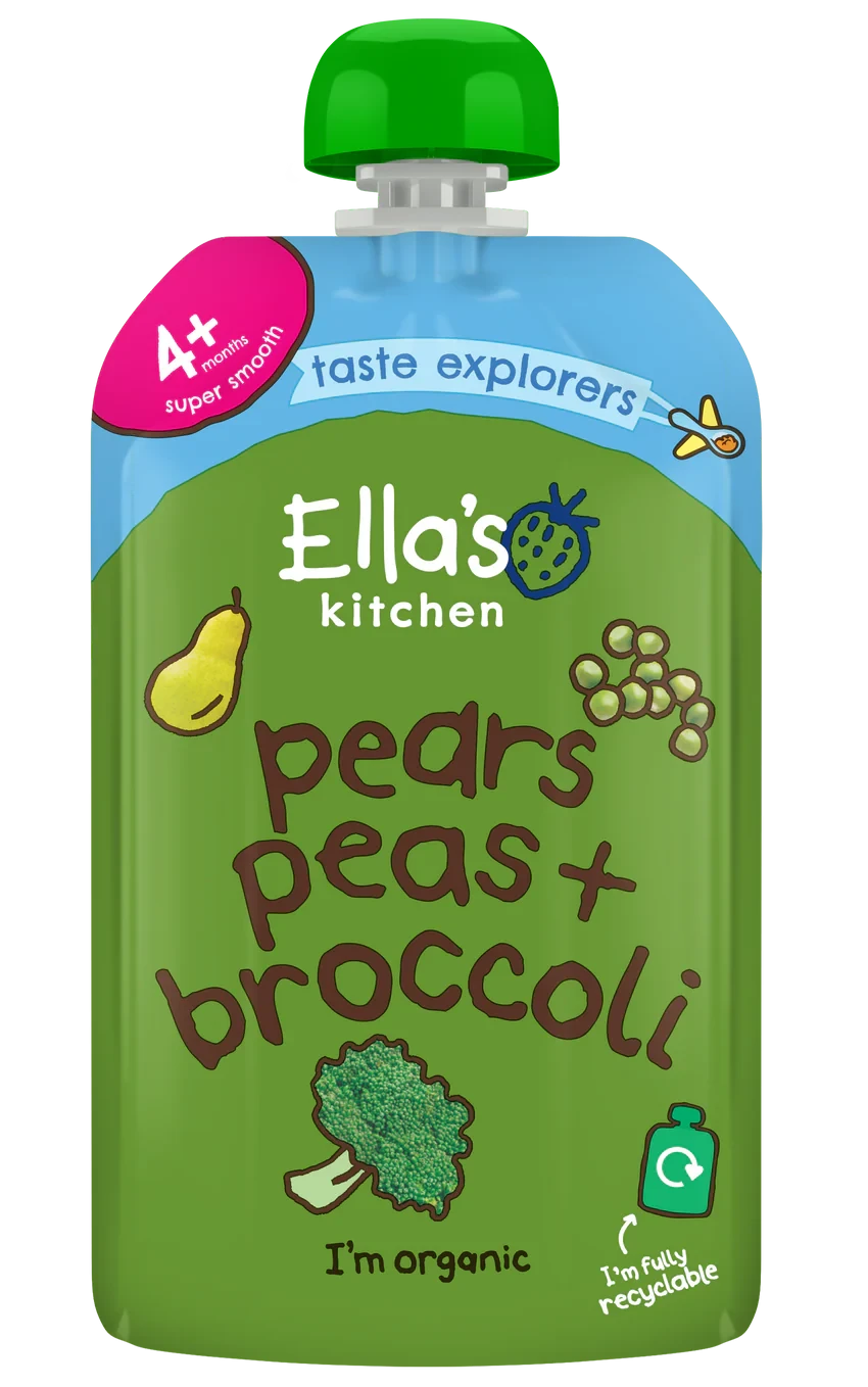 Ellas Kitchen Organic Puree 4+ Months Broccoli Pears + Peas 120g