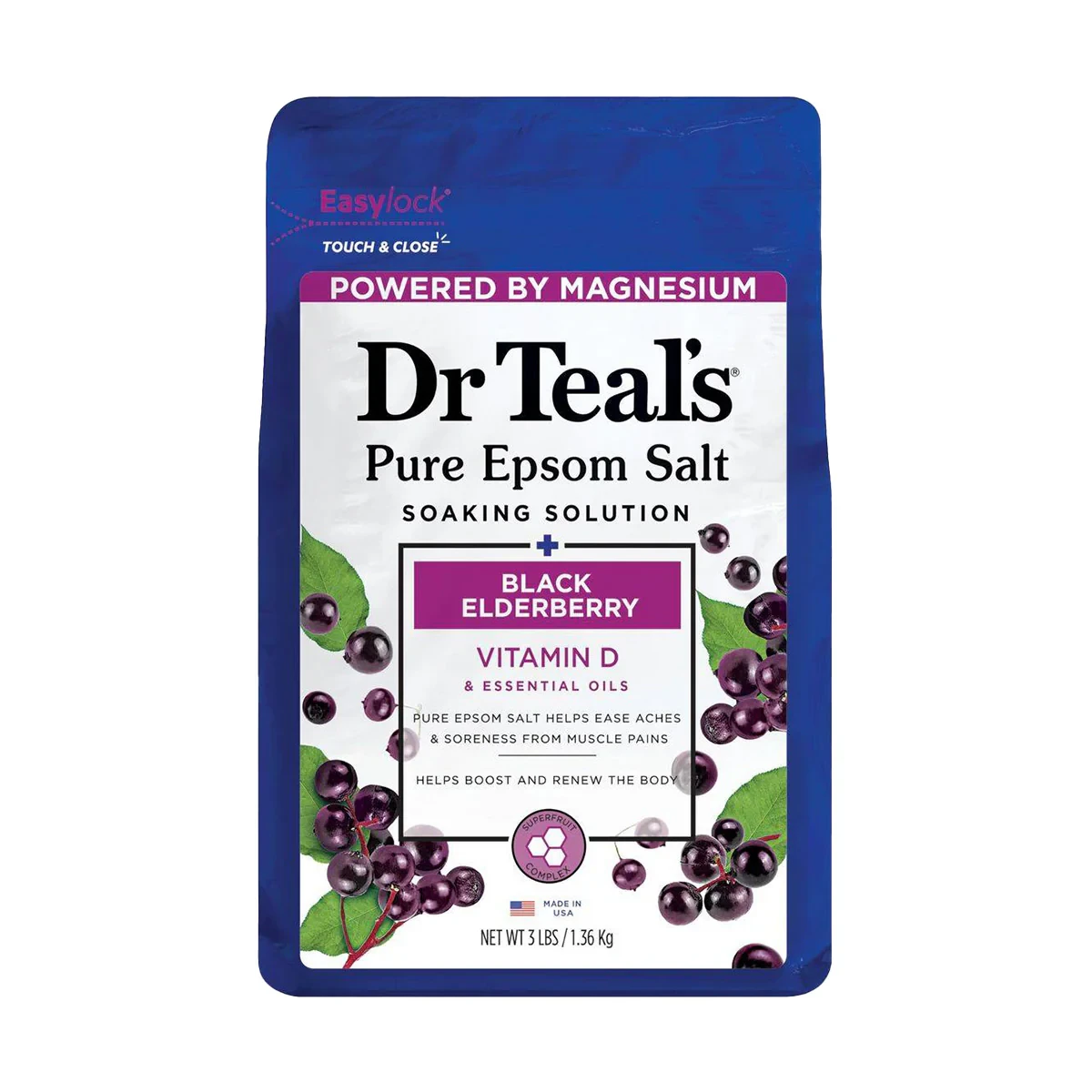 Dr Teals Pure Epsom Salt Soaking Solution Black Elderberry 1.36kg