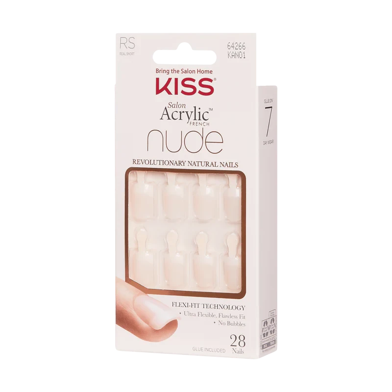 Kiss False Nails KAN01 Salon Acrylic French Nude Small 28 Count