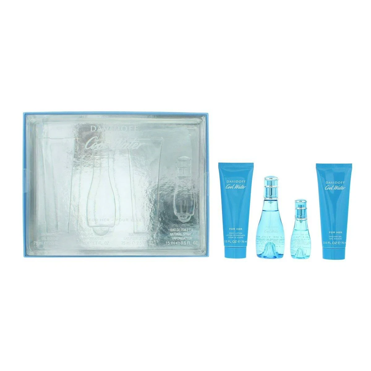 Davidoff Cool Water (W) Set EDT 50ml + EDT 15ml + Body Lotion 75ml + Showergel 75ml