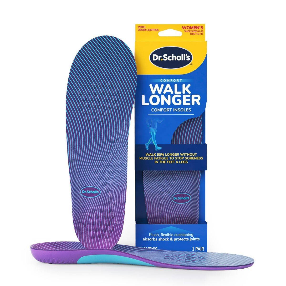 Dr Scholls Walk Longer Comfort Insoles Womens 1 Pair