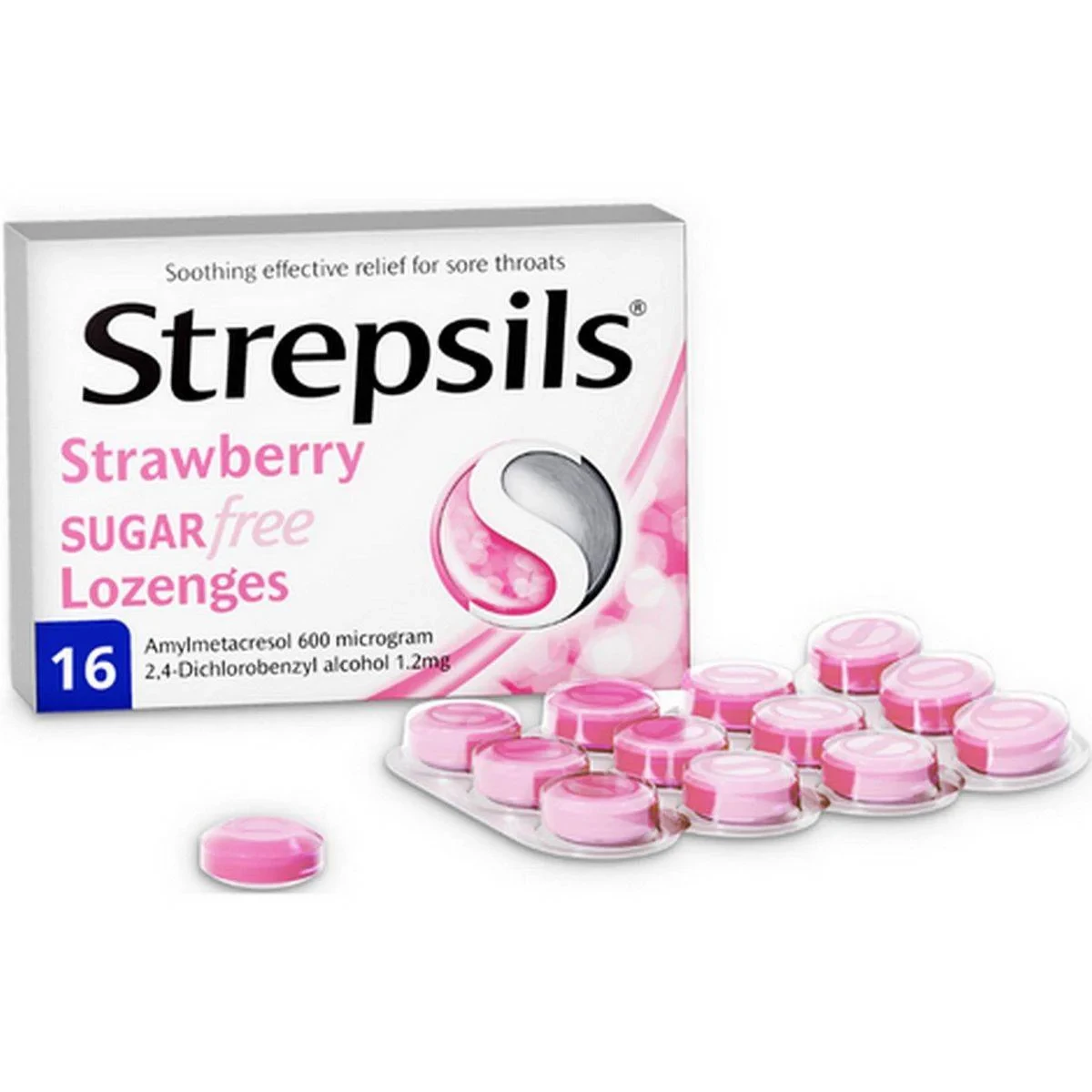 Strepsils Lozenges Sugar Free Strawberry 16 Pack