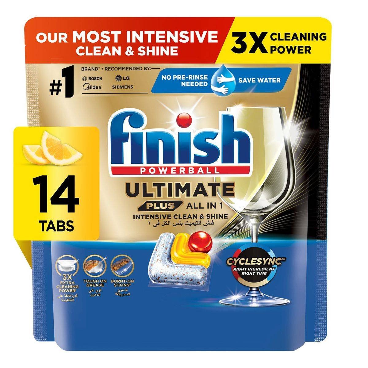 Finish Powerball Ultimate Plus All In 1 Lemon Sparkle 14 Dishwasher Tablets