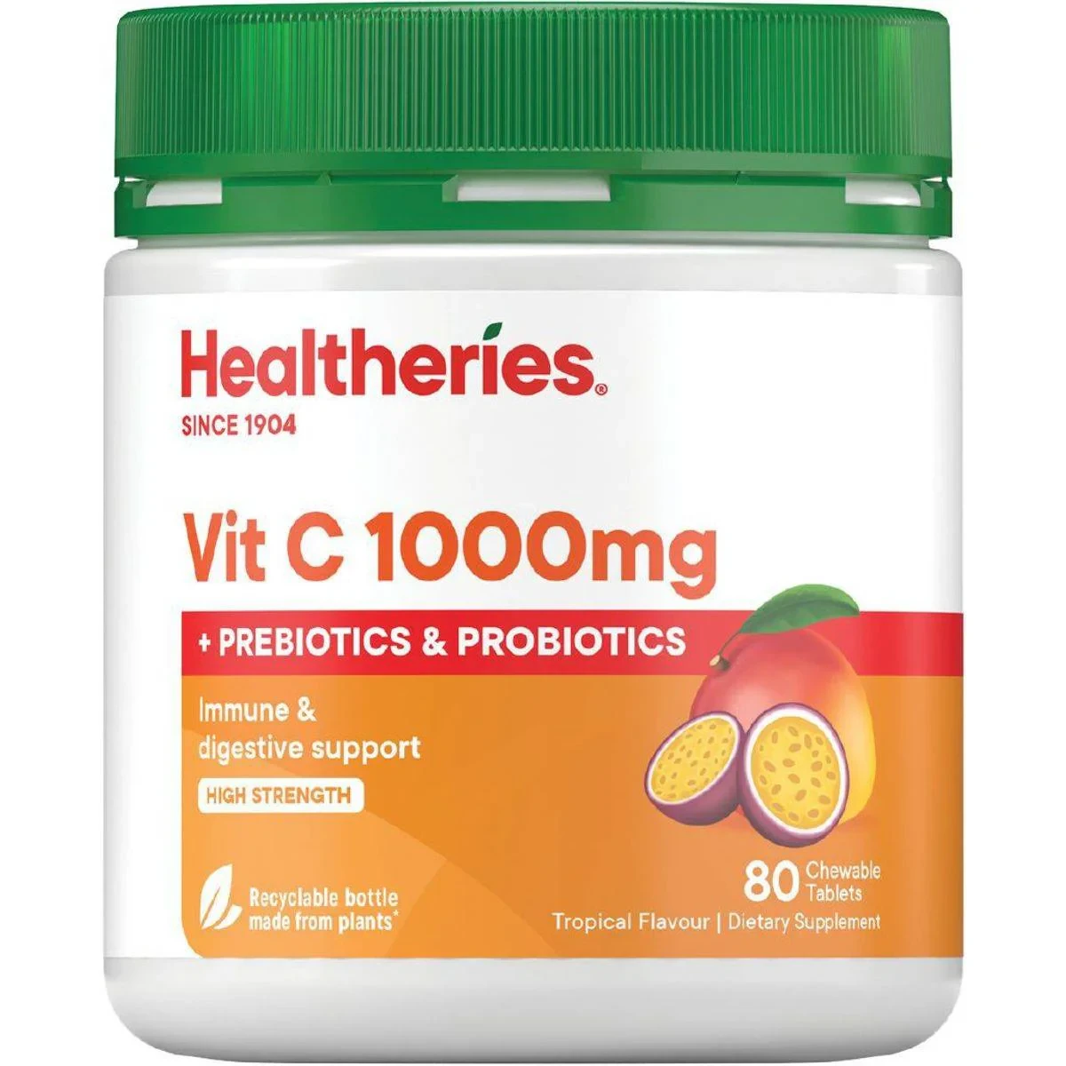 Healtheries Vit C 1000mg Plus Prebiotics & Probiotics 80 Chewable Tablets