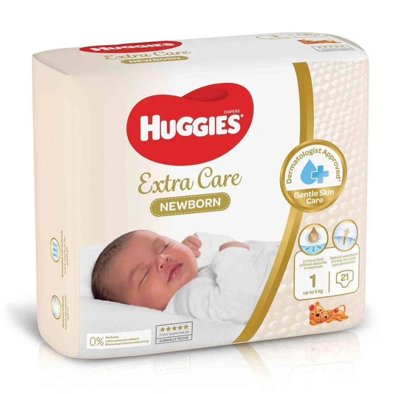 Huggies Extra Care Newborn Size 1 (upto 5kg) 21 Pieces