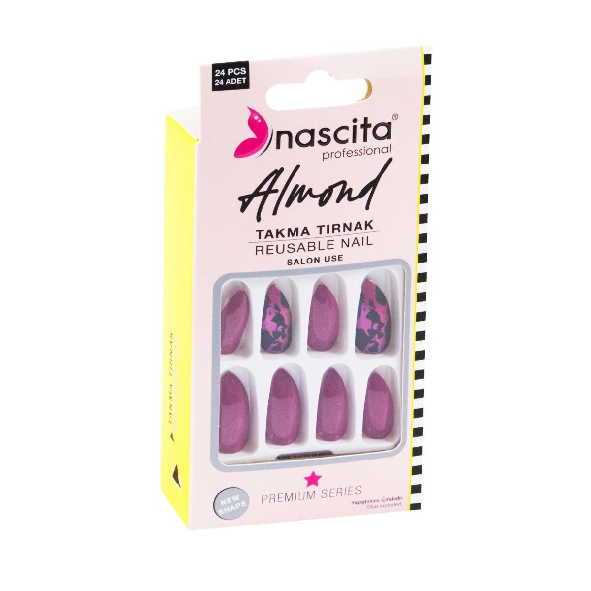 طقم أظافر صناعية ملونة بتصميم اللوز (24 قطعة)