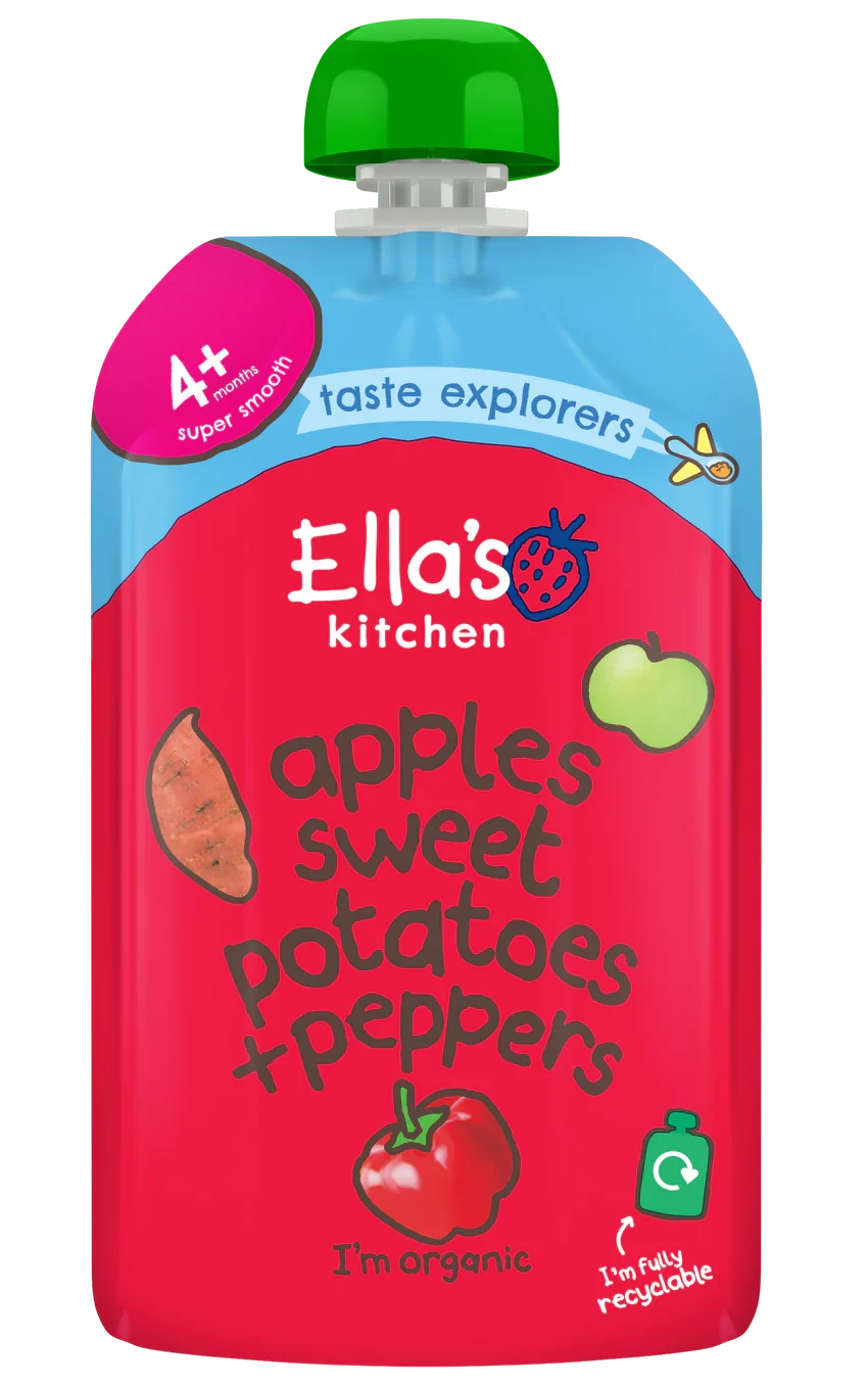 Ellas Kitchen Organic Puree 4+ Months Red Peppers Sweet Potatoes + Apples 120g