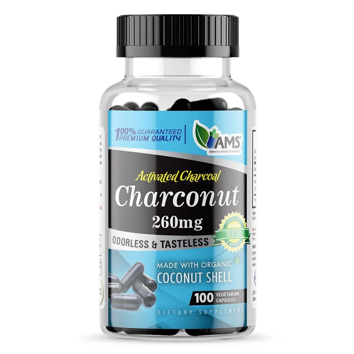 AMS Charconut Activated Charcoal 260mg 100 Capsules