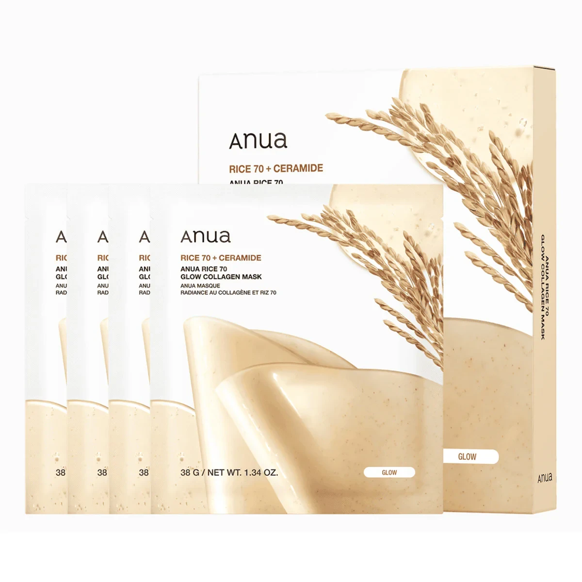 Anua Face Mask Rice 70 Glow Collagen 38g x 4 Pieces