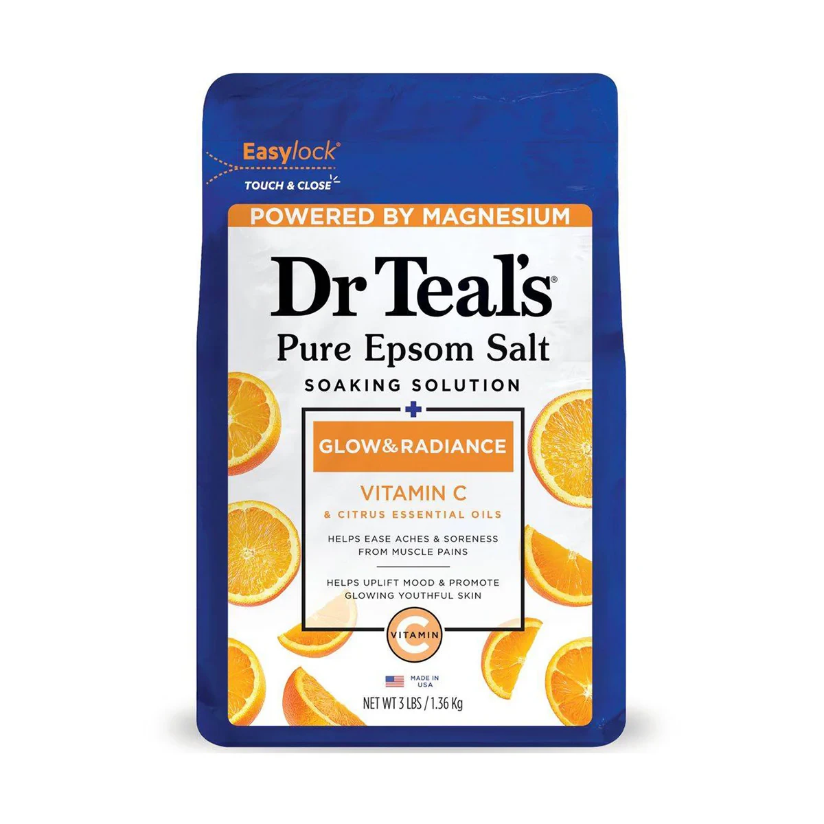 Dr Teals Pure Epsom Salt Soaking Solution Glow & Radiance 1.36kg