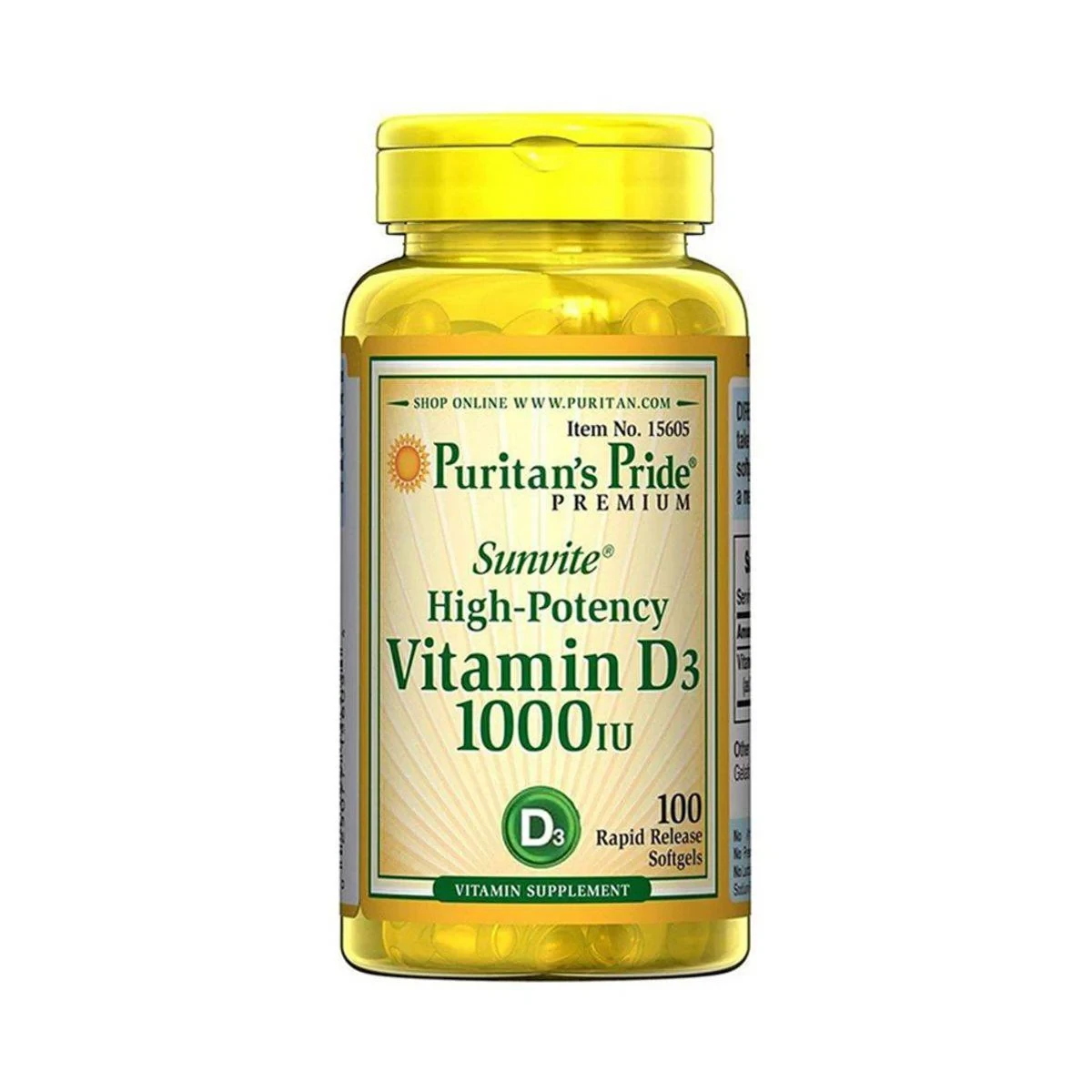 Puritans Pride Vitamin D3 1000IU High Potency 100 Softgels