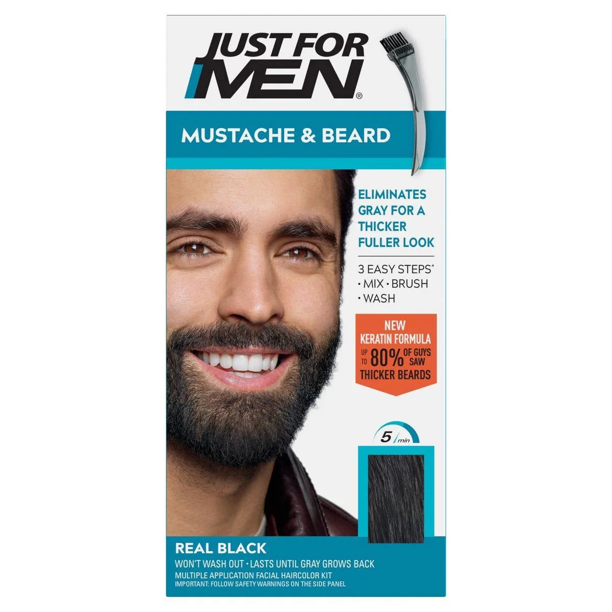 Just For Men Moustache & Beard Brush In Color M55 Real Black
