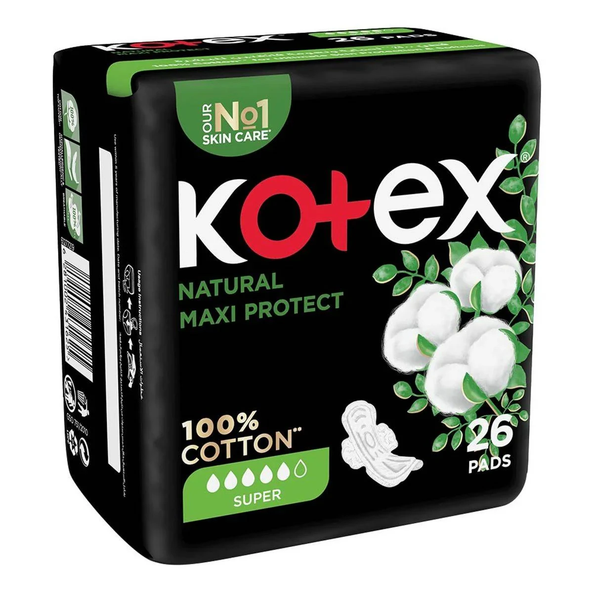 Kotex Sanitary Napkin Natural Maxi Protect Super + Wings 26 Pads