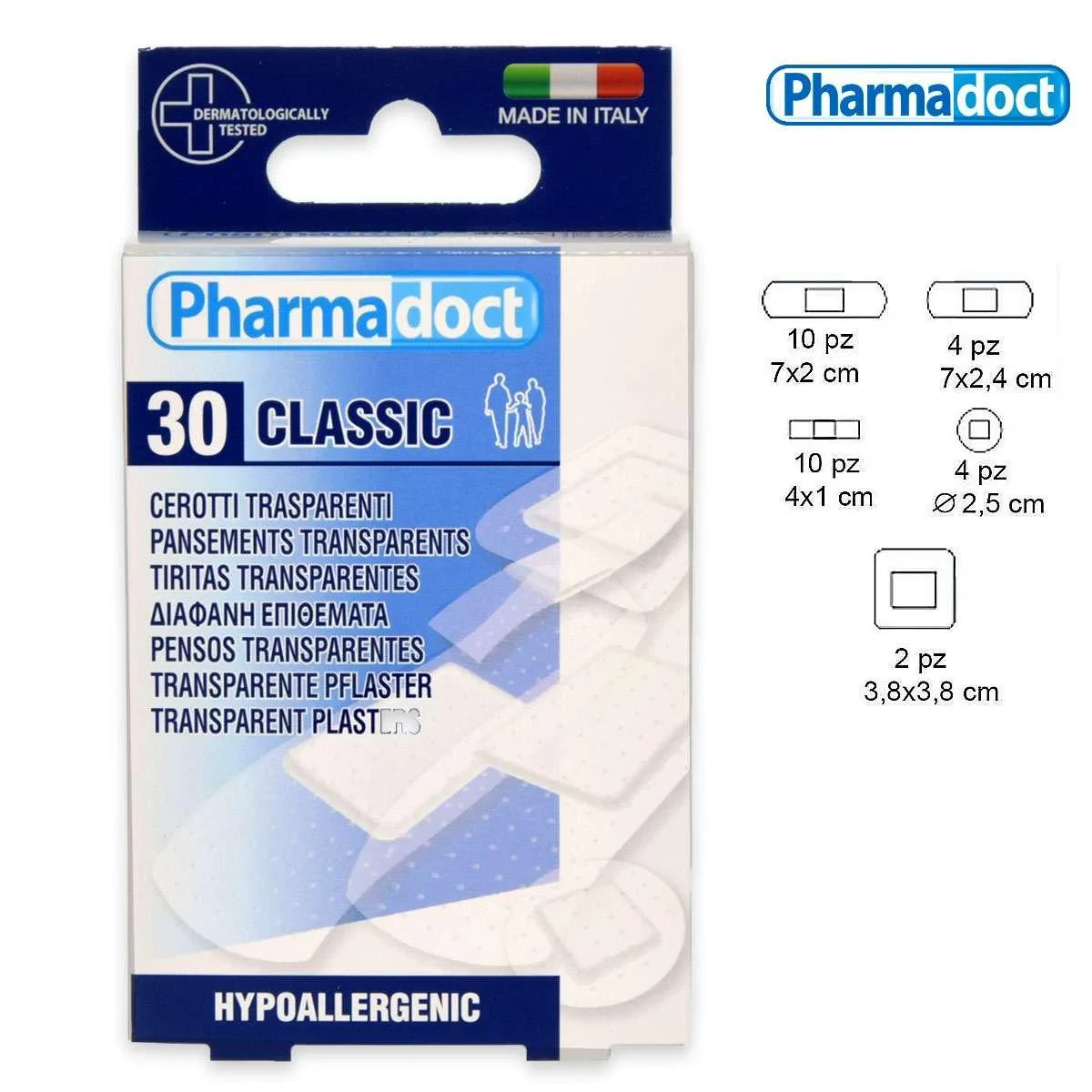 Pharmadoct Classic Transparent Assorted Sizes 30 Plasters