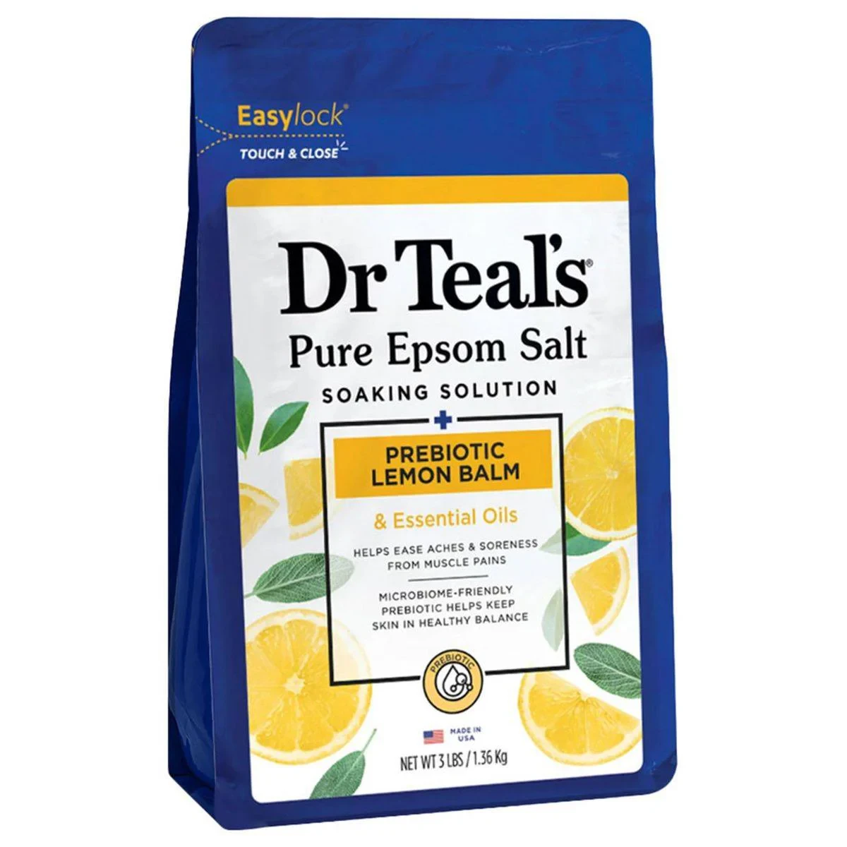 Dr Teals Pure Epsom Salt Soaking Solution Prebiotic Lemon Balm 1.36kg
